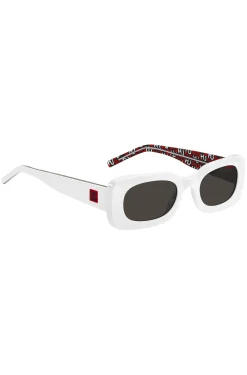 White-acetate sunglasses with detachable slogan strap
