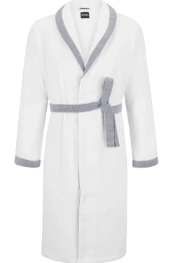 White cotton-velvet dressing gown with embroidered logo