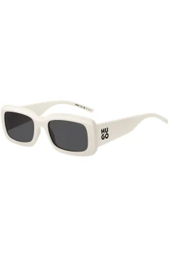 White sunglasses with stacked-logo temples