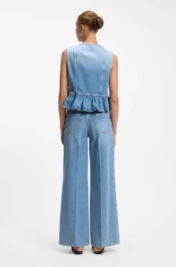 Wide-leg-fit jeans in light-blue denim