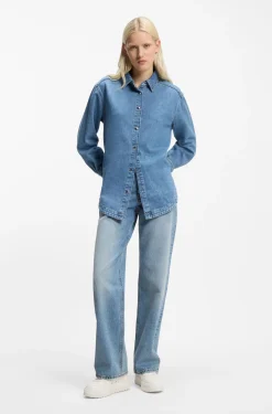 Wide-leg jeans in blue cotton denim