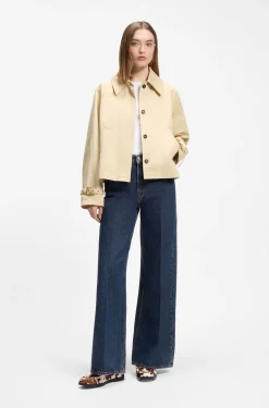 Wide-leg jeans in blue denim with front pleats