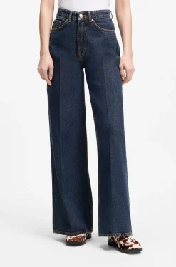 Wide-leg jeans in blue denim with front pleats
