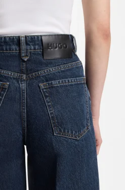 Wide-leg jeans in blue denim with front pleats