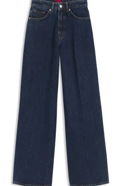 Wide-leg jeans in blue denim with front pleats