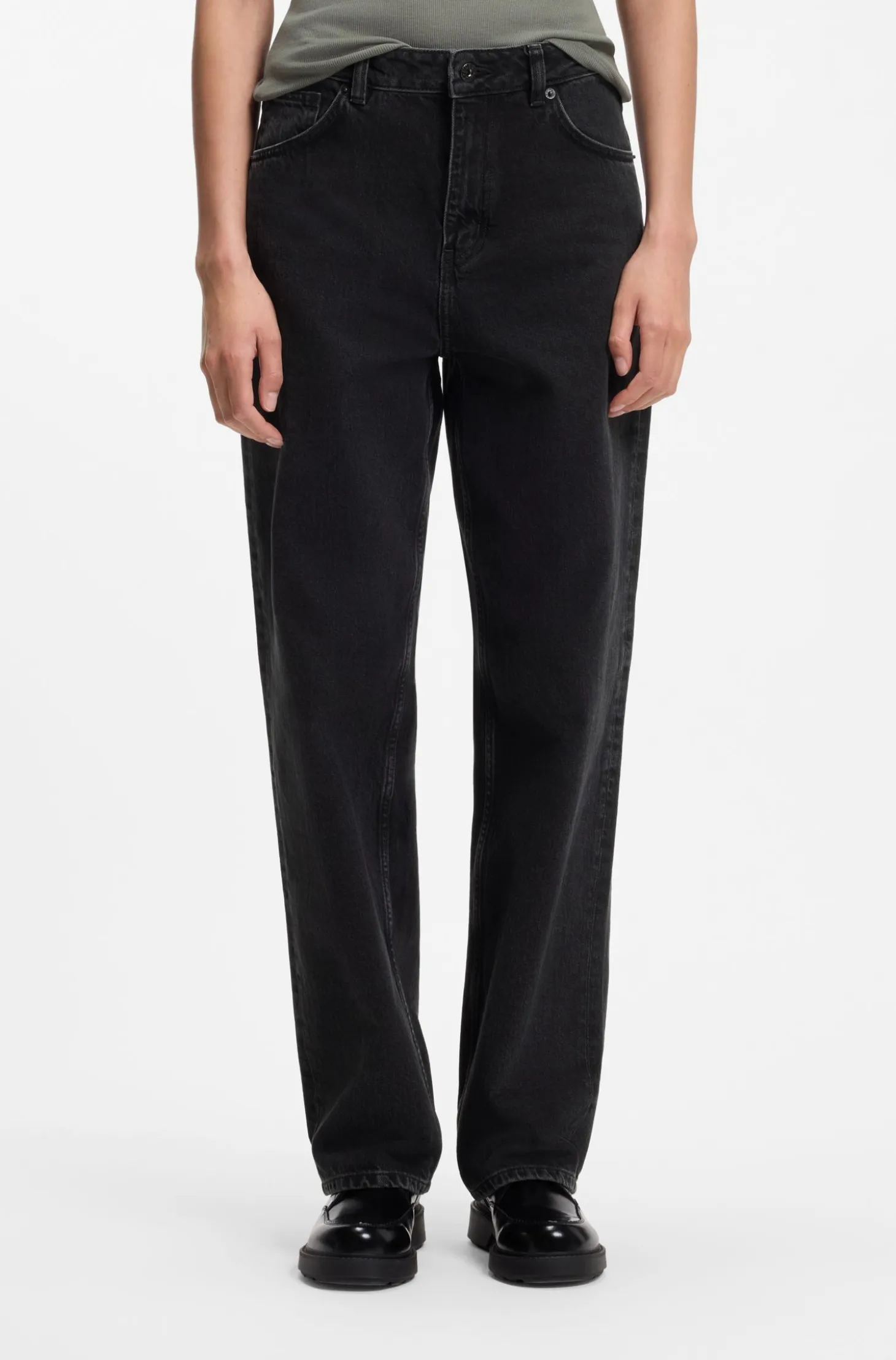 Wide-leg loose-fit jeans in black cotton