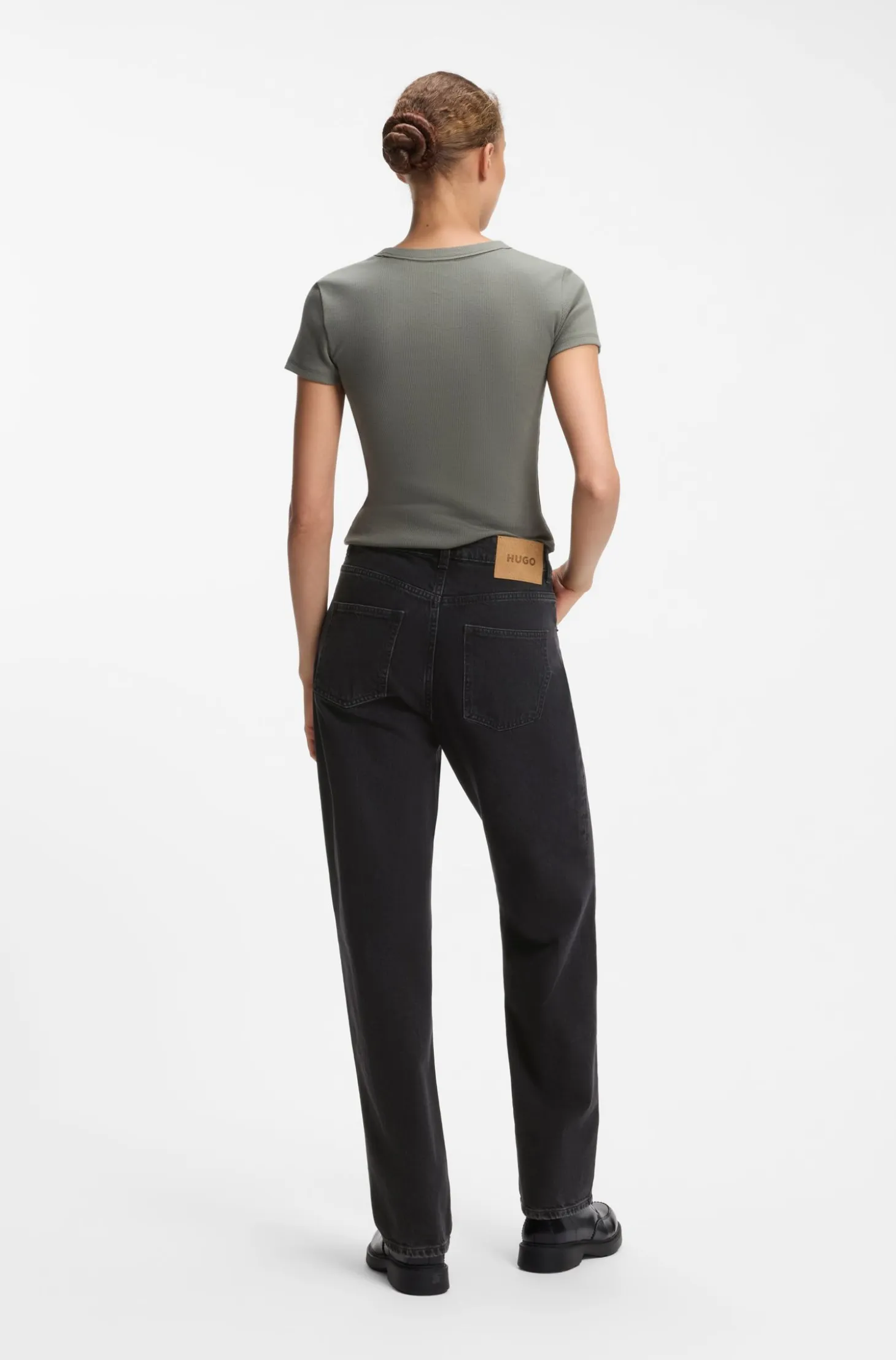 Wide-leg loose-fit jeans in black cotton