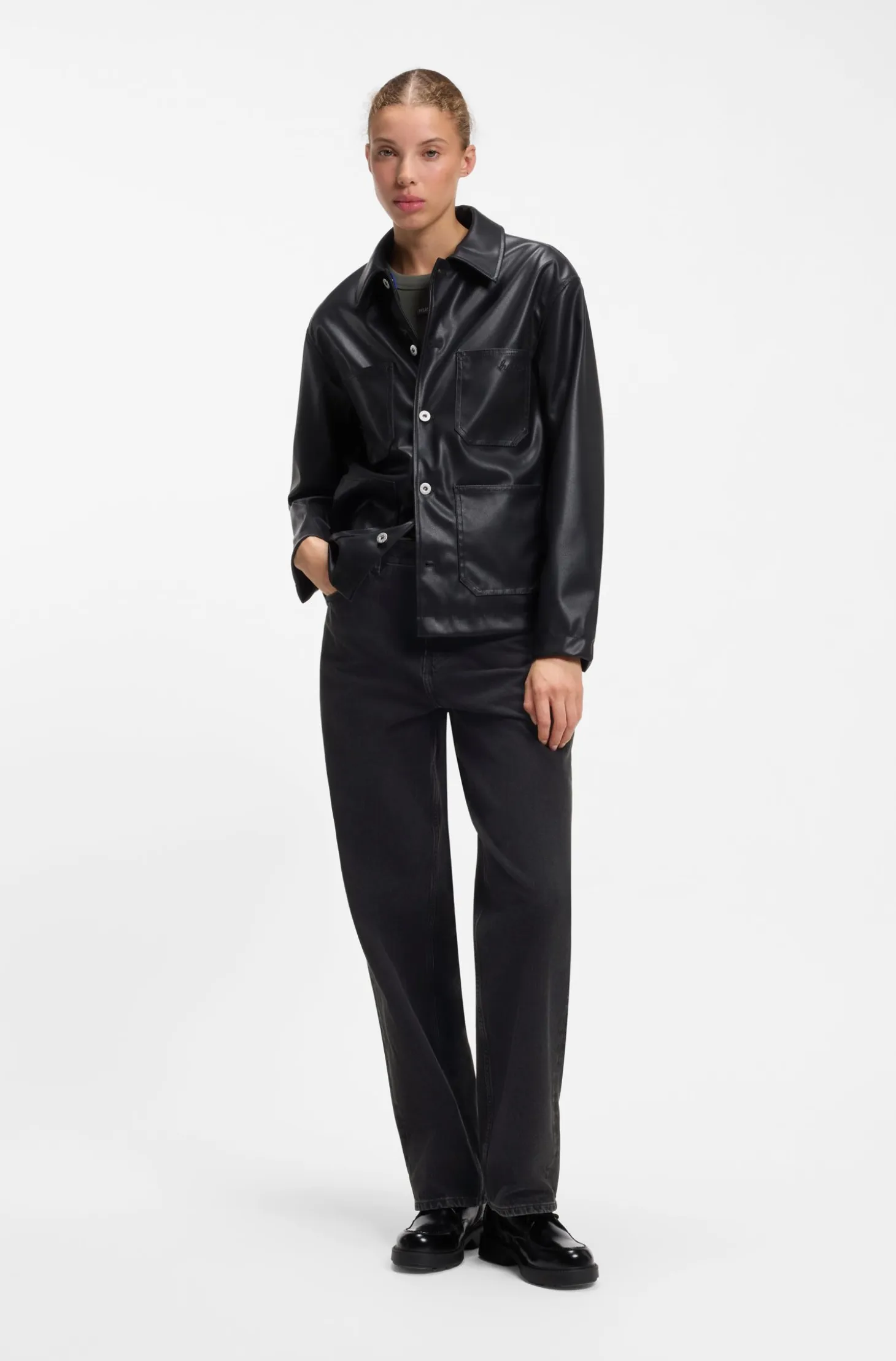 Wide-leg loose-fit jeans in black cotton
