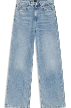 Wide-leg regular-fit jeans in light-blue denim