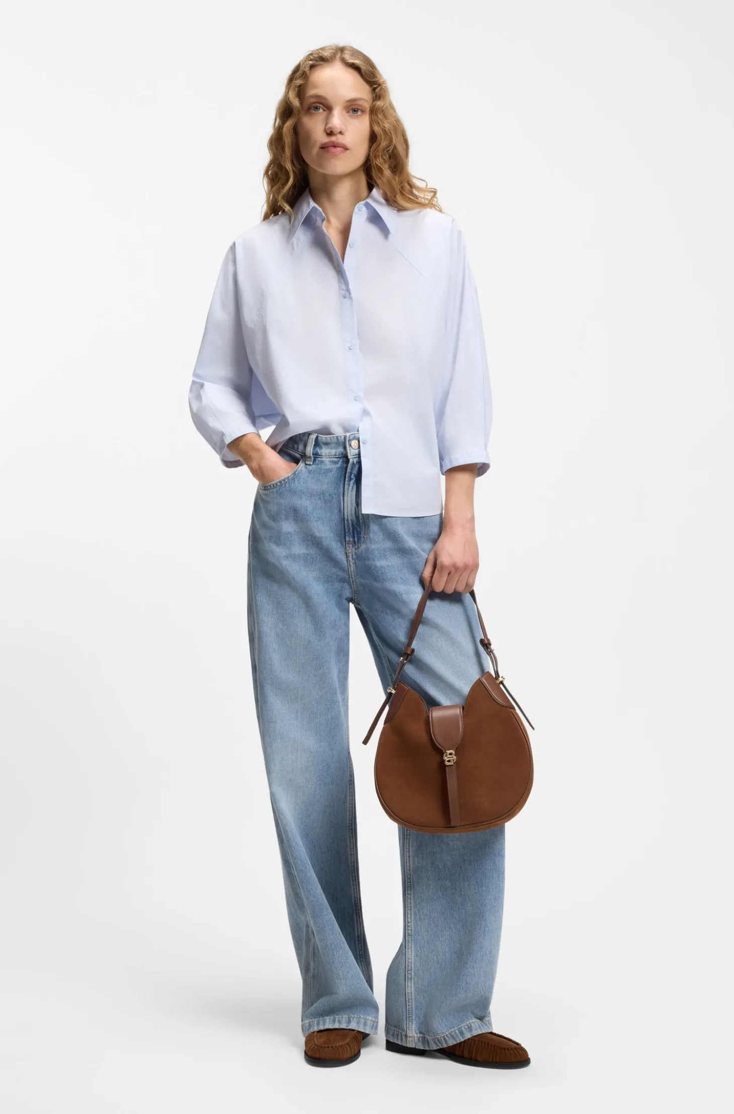 Wide-leg regular-fit jeans in light-blue denim