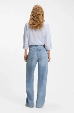 Wide-leg regular-fit jeans in light-blue denim