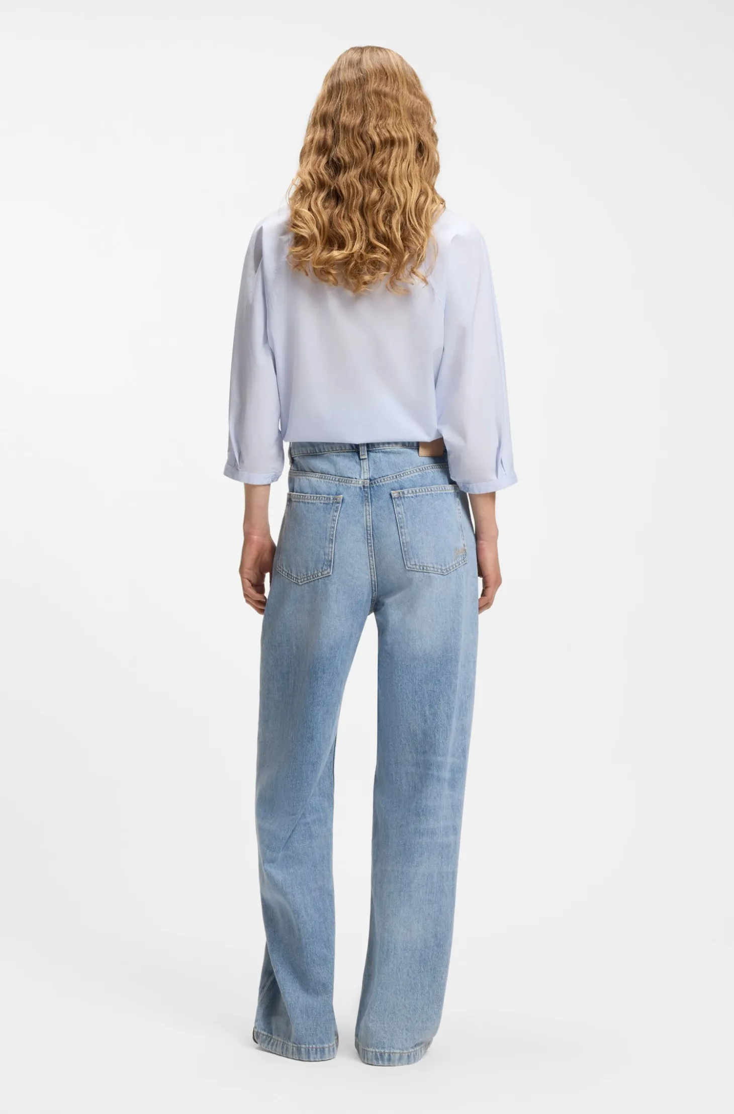 Wide-leg regular-fit jeans in light-blue denim