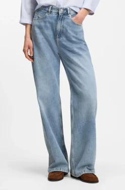 Wide-leg regular-fit jeans in light-blue denim