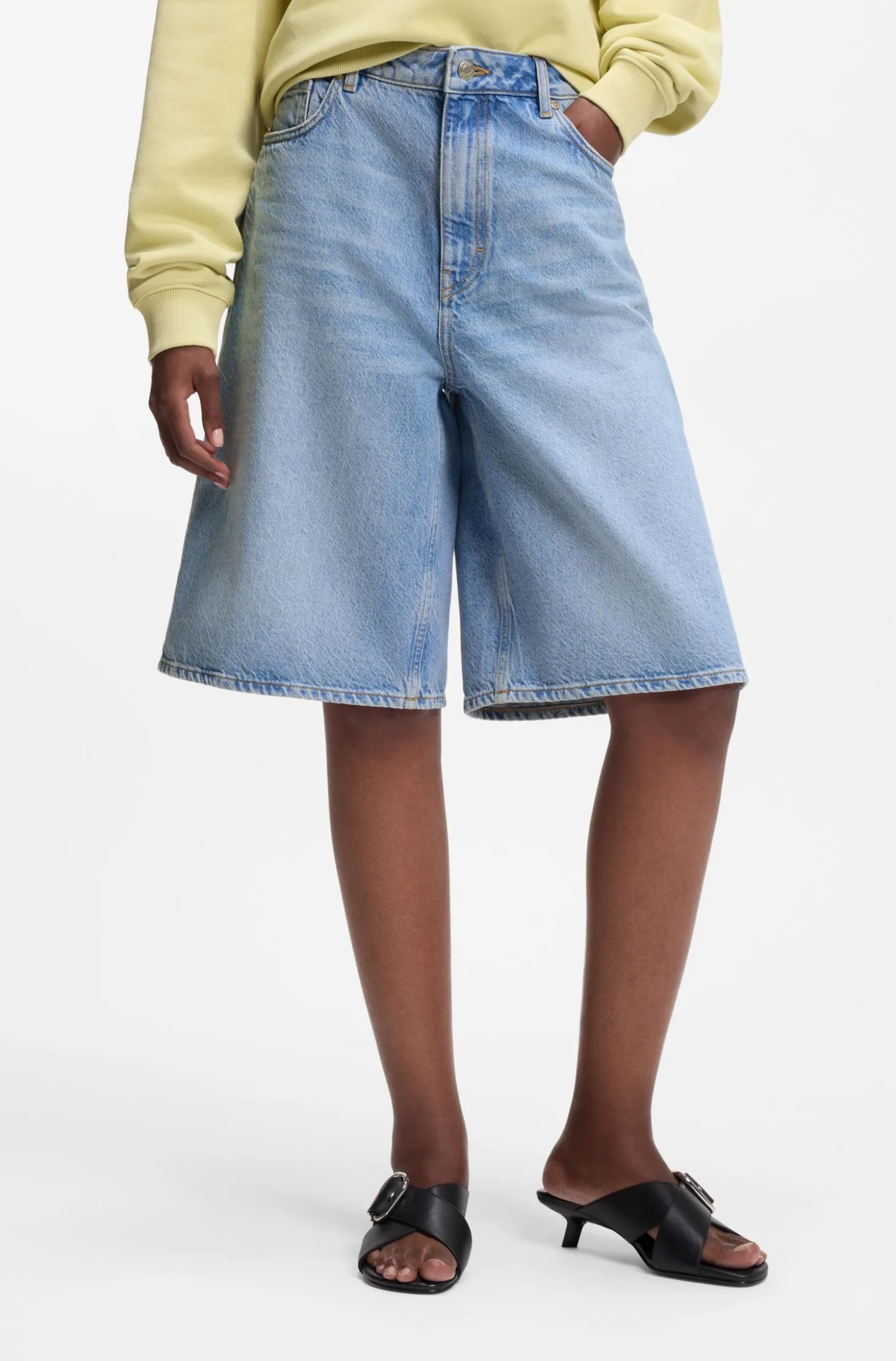 Wide-leg shorts in bright-blue denim