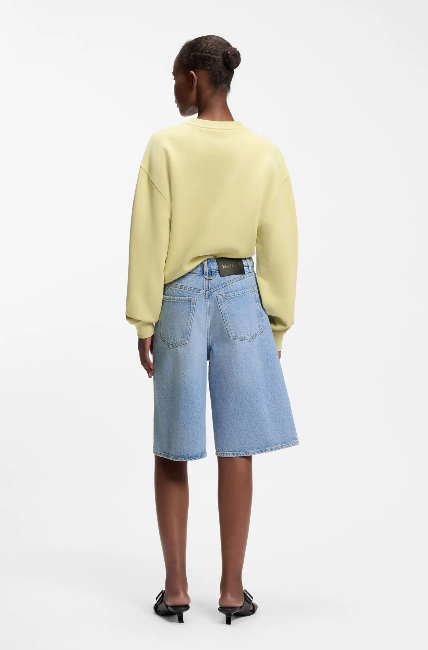 Wide-leg shorts in bright-blue denim
