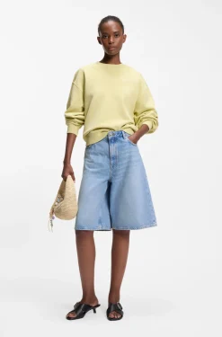 Wide-leg shorts in bright-blue denim