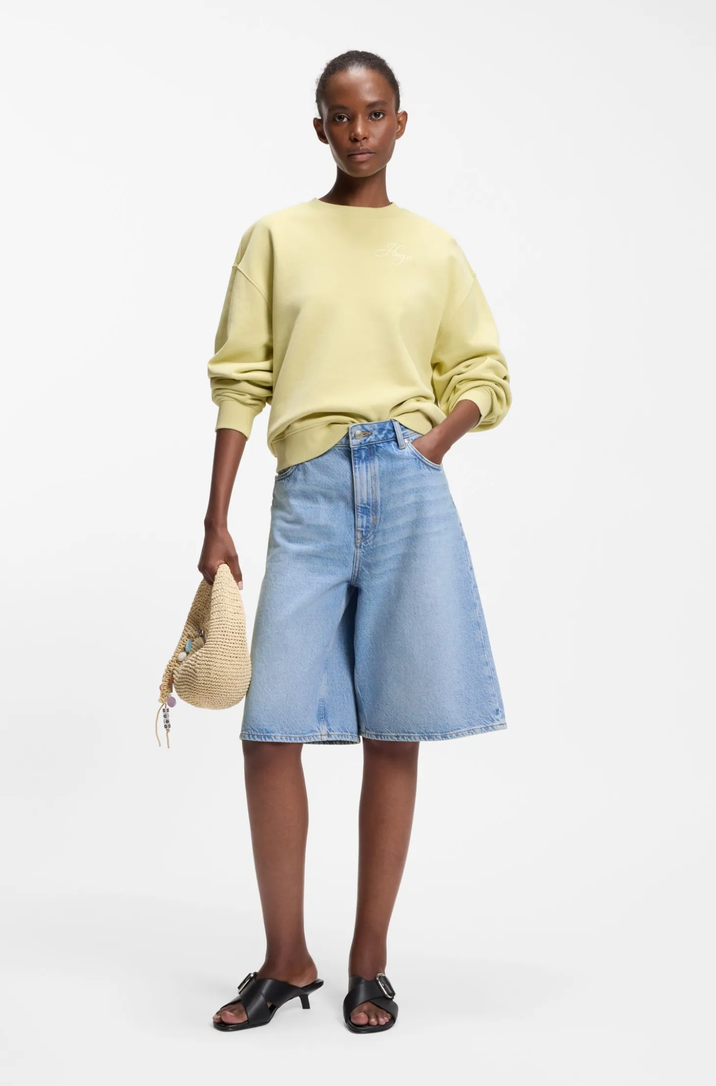 Wide-leg shorts in bright-blue denim