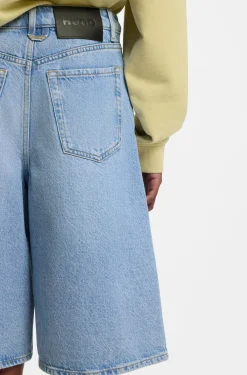 Wide-leg shorts in bright-blue denim