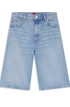 Wide-leg shorts in bright-blue denim
