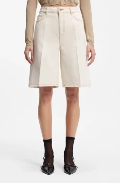 Wide-leg shorts in washed ecru denim
