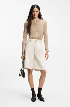 Wide-leg shorts in washed ecru denim