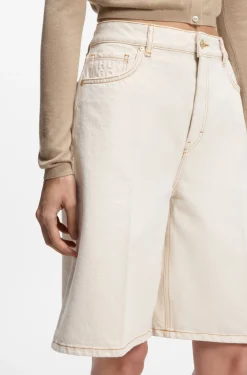 Wide-leg shorts in washed ecru denim