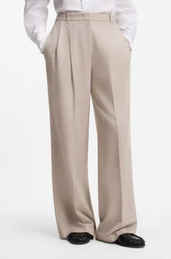 Wide-leg trousers in melange flannel with front pleats