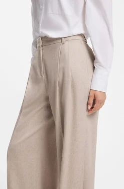Wide-leg trousers in melange flannel with front pleats