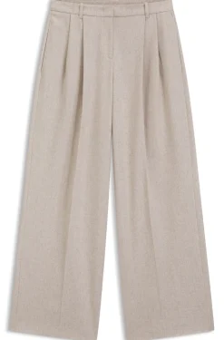 Wide-leg trousers in melange flannel with front pleats