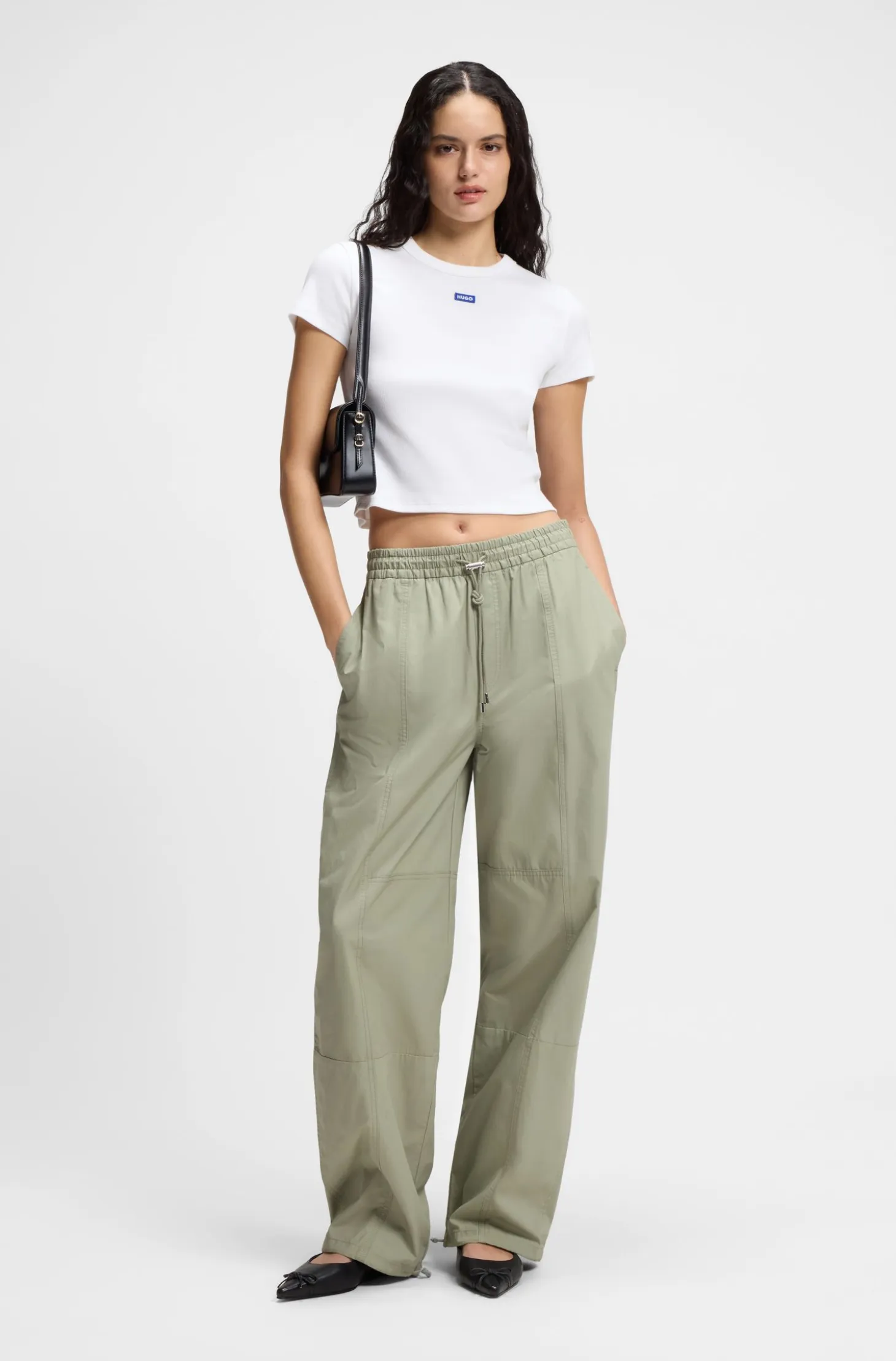 Wide-leg trousers in paper-touch cotton