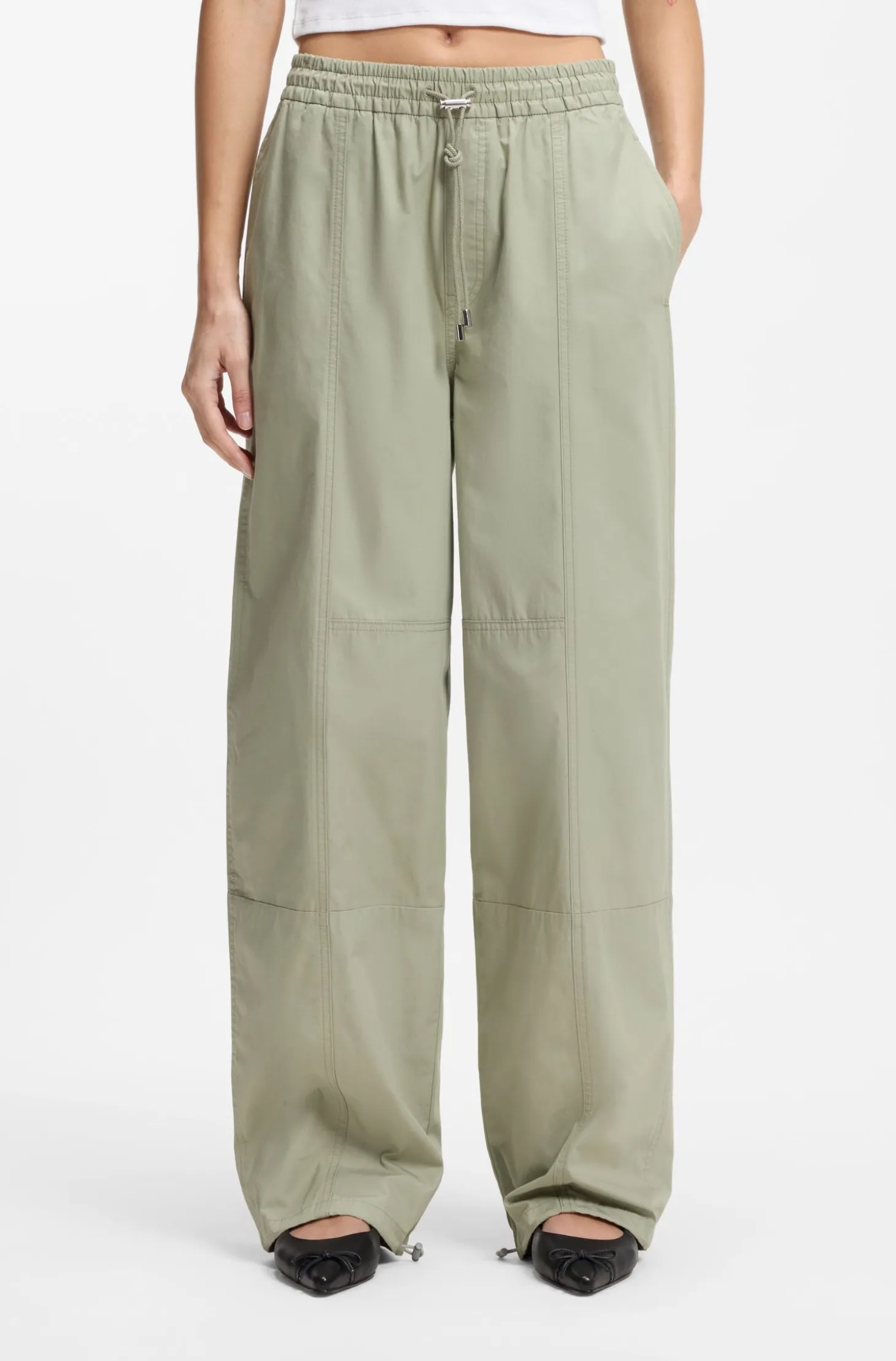 Wide-leg trousers in paper-touch cotton