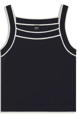 Wide-neck knitted vest top with contrast piping