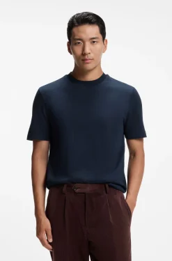 Windowpane-check T-shirt in a cotton and silk blend