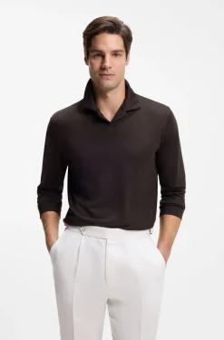 Wool-blend polo shirt with Johnny collar
