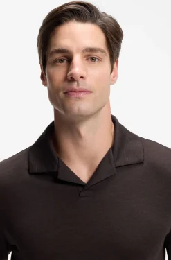 Wool-blend polo shirt with Johnny collar