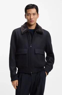 Wool-cashmere coat with faux-fur collar