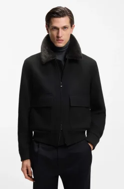 Wool-cashmere coat with faux-fur collar