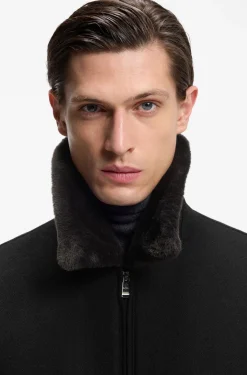 Wool-cashmere coat with faux-fur collar