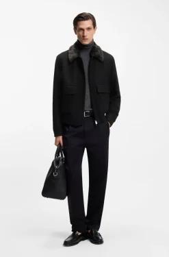 Wool-cashmere coat with faux-fur collar