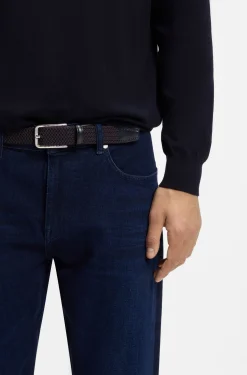 Woven belt with leather facings