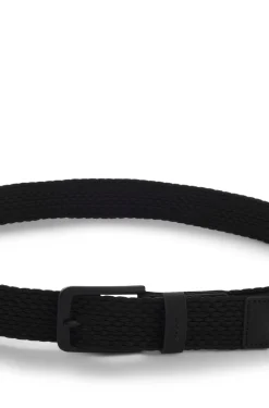 Woven belt with leather trims and logo detail