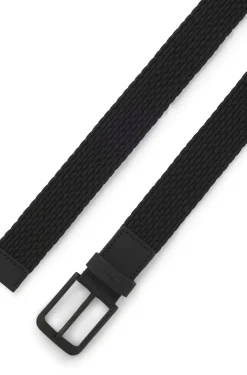Woven belt with leather trims and logo detail