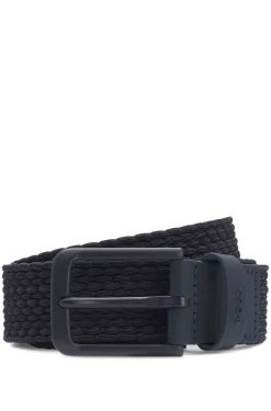 Woven belt with leather trims and logo detail
