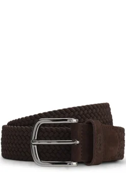Woven belt with leather trims