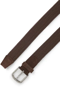 Woven belt with leather trims