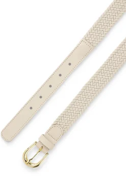 Woven belt with leather trims