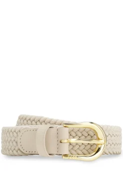 Woven belt with leather trims