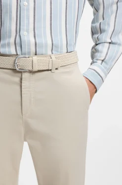 Woven belt with leather trims