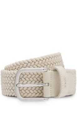 Woven belt with leather trims