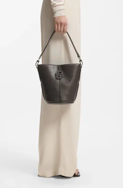 Woven-effect bucket bag with Double B monogram
